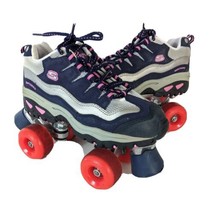 Skechers 4 Wheelers Sport Roller Skates Size 6.5 Navy Blue Pink - £25.50 GBP