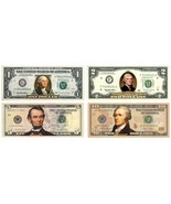 Set of 4 COLORIZED 2-SIDED US Bills Currency $1/$2/$5/$10 Legal Tender B... - £51.25 GBP