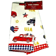 Stars and Stripes Kitchen Towels Patriotic Trucks USA Flag Hearts Set of 2 Gift - $21.47