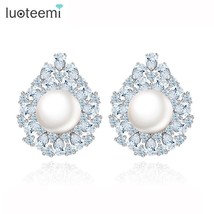 LUOTEEMI Free Shipping Small Size Waterdrop Imitation  Stud Earrings Pave Clear  - £16.93 GBP