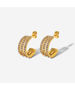 Stainless Steel Inlaid Zircon C-Hoop Earrings - $19.22 CAD