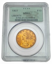 1907 Gold Liberty Eagle Graded by PCGS as MS61 - $36,708.33 MXN