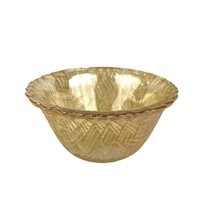 VTG Indiana Amber Carnival Glass Bowl Basket Weave Pattern 2.5&quot; Tall Iridescent - £14.09 GBP