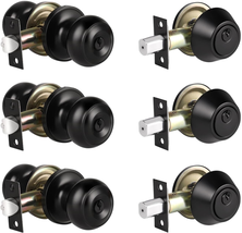 KNOBWELL 3 Pack Keyed Alike Entry Door Knobs and Single Cylinder Deadbolt Lock C - £74.33 GBP