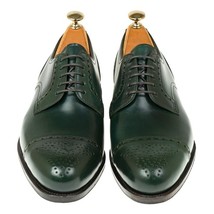 Men Green Brogue Cap Toe Lace Up Derby Real Genuine Leather Shoes US 7-16 - £125.85 GBP