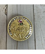 Mary Kay Cosmetics Lapel Pin Rhinestones Jeweled Flower Pink Green Round - $7.54