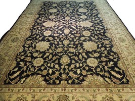 12&#39; x 19&#39; Black Jaipur Traditional Indian Wool Handmade Rug - £5,368.09 GBP
