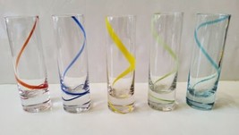 5 Tall 2 oz. Shot Glasses Cordial Clear with Color Swirl Barware  - £18.12 GBP
