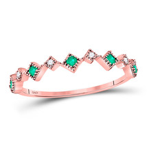 10kt Rose Gold Womens Round Emerald Diamond Square Stackable Band Ring 1/5 Cttw - £143.05 GBP