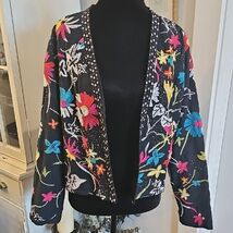 CHICO'S Vtg Embroidered &amp; Embellished Open Blazer Sz M Boho Maximalist F... - $33.66