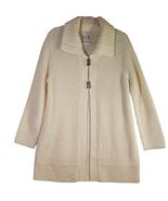CHICO'S 2 Women's L Cream Wool Blend Chunky Knit Cardigan Classic Preppy - $33.66