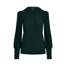 Lauren Ralph Lauren Sz L Puff Sleeve Sweater Dark Green Reverse Jersey $... - $36.62