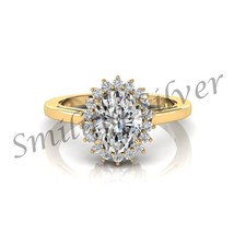 Ovalschliff Weißer Saphir &amp; Zirkonia Stein 14K Gelb Vergoldet Ring für Mann/Frau - £73.98 GBP