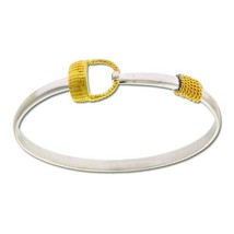 Double Tone Sterling Silver Gold Plated Charms Rope and Horse-shoe Hook Bangle - £97.86 GBP