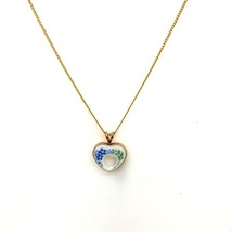 Vtg Signed 14k Gold Filled Lenox Open Heart Porcelain Pendant Necklace sz 18 3/4 - £43.51 GBP