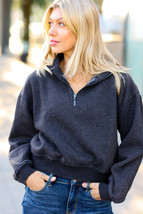 Dark Grey Half Zip Cropped Pullover Sweater - £31.45 GBP