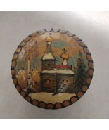 Small Wooden Covered Trinket Dish Hand Painted Scene Russian? Folk Art K... - $11.30