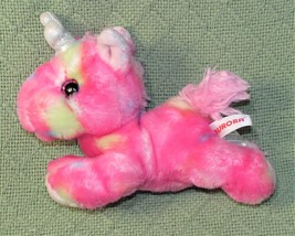 Aurora Pink Unicorn Plush 8&quot; Stuffed Animal White Sparkle Horn Tye Dye Pattern - £4.31 GBP