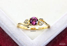 Round Cut 14k Yellow Gold Garnet ring, Gold plated Sterling Silver wife ring - £25.20 GBP