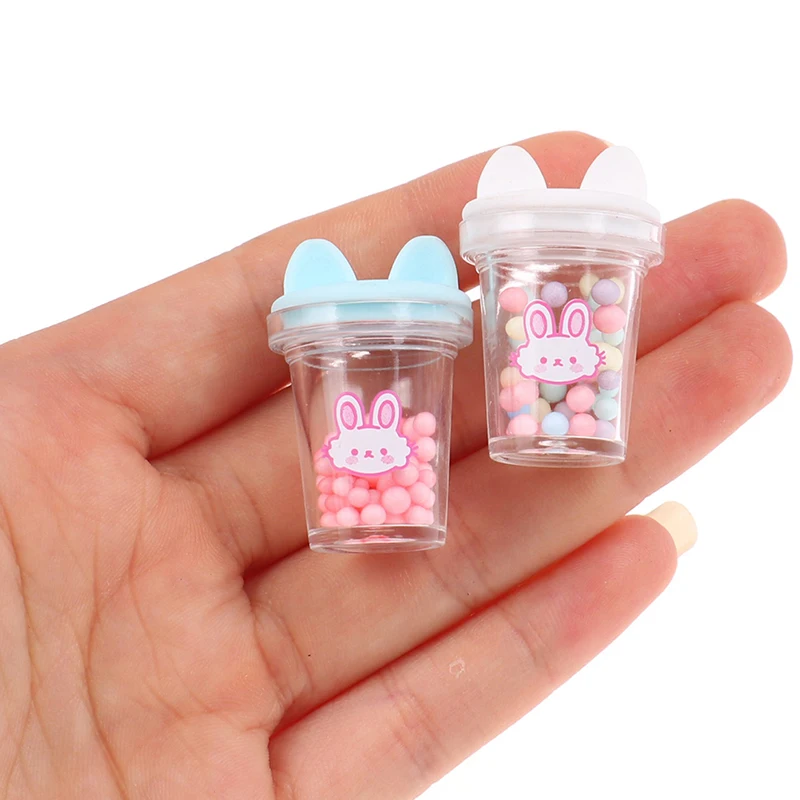 2Pcs/lot 1:12 Dollhouse Miniature Drinks Cute Mini Milk Tea Cups with Cat Ears - £6.76 GBP+