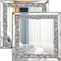 Wall Mirror Set Modern Mounted Hanging Square Decor Crystal Bathroom 12 Inch 2 - £53.15 GBP