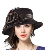 Women&#39;S Wool Church Dress Cloche Hat Plumy Felt Bucket Winter Hat (Flora... - £40.23 GBP