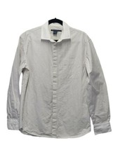 French Connection White Textured Beige &amp; Brown Stripe Dress Shirt LS Size M - £9.22 GBP
