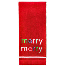 Merry Merry Christmas Hand Towels Set of 2 True Red Holiday Winter Embroidered - £24.62 GBP