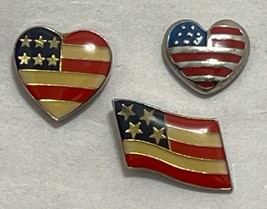 American Flag Patriotic Heart Shaped Lapel Pins ~ Lot of 3 ~ Vintage Collectible - £13.73 GBP
