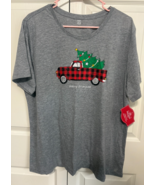 Holiday Time Christmas 3xL (22) Womens Red Plaid Truck with Tree T Shirt... - $13.57 CAD