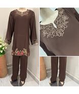 Pakistani brown 2 Pcs premium Silk Dress with thread embroidery ,M - $74.25
