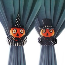 2 Pack Halloween Curtain Buckle Doll Pumpkin Curtain Tieback Hold Back Fastener  - £22.44 GBP