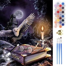 Moon Owl Paint Numbers Candle Magic Book Magic Boy Paint Numbers for Adu... - £19.50 GBP
