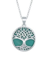 Silver Roots Sterling Silver Green Turquoise with Tree of Life Pendant Necklace - £83.78 GBP
