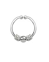 Sterling Silver Illusion Fake Septum Clicker Nose Ring Wire Bali Bead Ball Motif - £7.85 GBP
