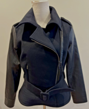 OSCAR de la RENTA Sz 8 Black Wool &amp; Lamb skin Leather Biker Jacket Coat 6N539 - £233.16 GBP