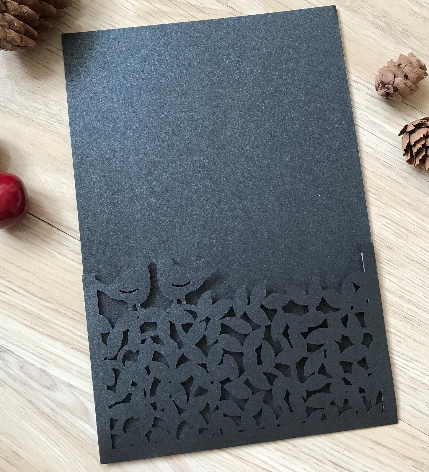 50pcs Pearl Black Laser Cut Menu Cards,Pocket Invitations,Laser Cut
