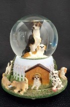 Vintage GlitterSnow Globe Dogs Puppies w/Rotating Base Plays Memory Pet ... - $32.68
