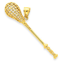 14K Solid Gold Lacrosse Stick Pendant Necklace - Yellow, Rose, or White Gold - £204.44 GBP+