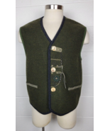 Wesenjak Austrian Green Wool Vest Jacket Antler Buttons Edelweiss 48 US 38 - £23.30 GBP
