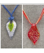 Art Glass Pendant Necklaces (2) Blue Red Free Form Dichroic Glittery - $475.79 MXN