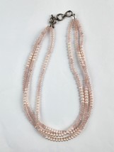 Rose Quartz &amp; Pink Pearls 3-Strand Necklace Sterling toggle clasp 17&quot; - 19&quot; - £30.35 GBP