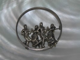 Vintage Beau Sterling Silver Open Circle with Two Couples Dancing Pin Br... - £22.07 GBP