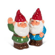 Gnome Salt and Pepper Shaker Set Ceramic 3.5&quot; High Red Hat White Beard Fantasy - £17.40 GBP