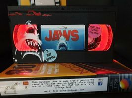 Retro VHS Lamp,Jaws with Shark and swimmer Art Work,Amazing Gift For Any mancave - £19.85 GBP