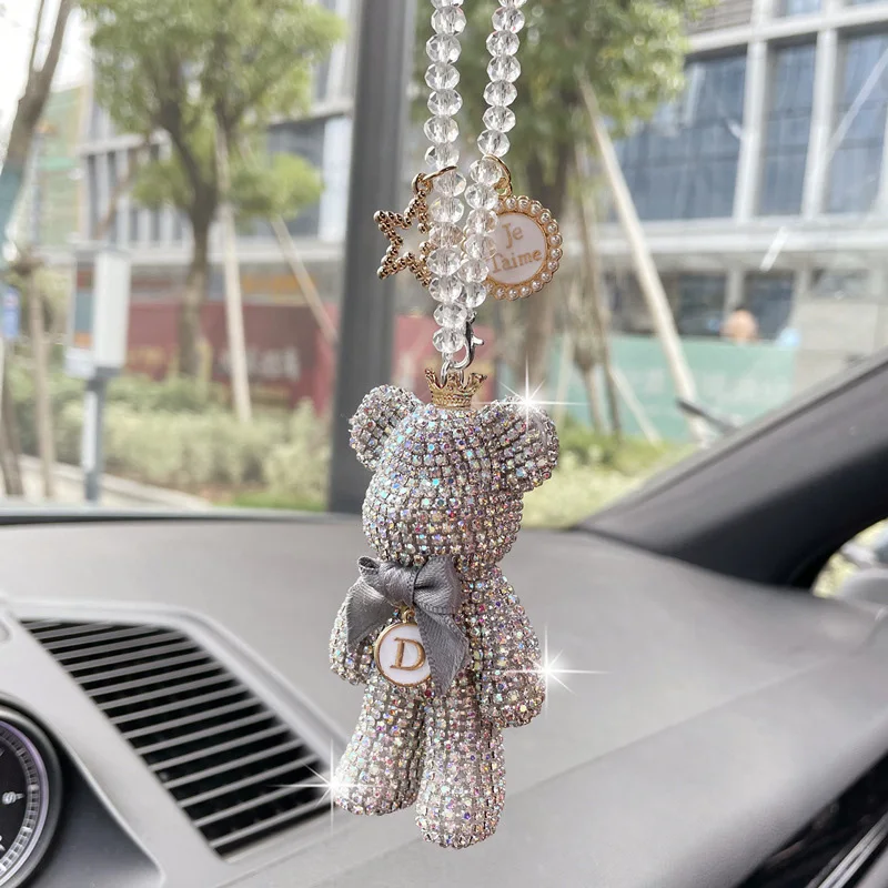 Wholesale Cartoon Diamond Crystal Bow Gloomy Bear Car Pendant Mirror Hanging Key - $16.79