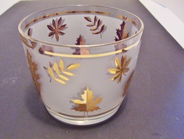 Vintage Ice Bucket Glass Bowl Gold Leaves Foliage Frosted MCM Barware  - $189.88 MXN