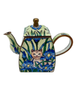 Vintage Kelvin Chen Teapot Cat In Iris Field Enameled Copper 1999 3.25&quot; ... - £24.42 GBP