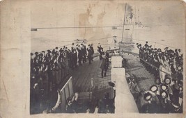 WW1 ERA SAILORS CHEERING ON BOARD MILITARY SHIP~PHOTO POSTCARD - $13.52