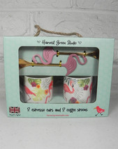 Harvest Green Studio Flamingo Espresso Mugs &amp; Spoons Set of 2 Each New NIB - £27.68 GBP